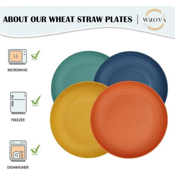 Unbreakable Wheat Straw Plates Set of 8 Microwave Dishwasher Safe Reusable - Picture 5 of 7